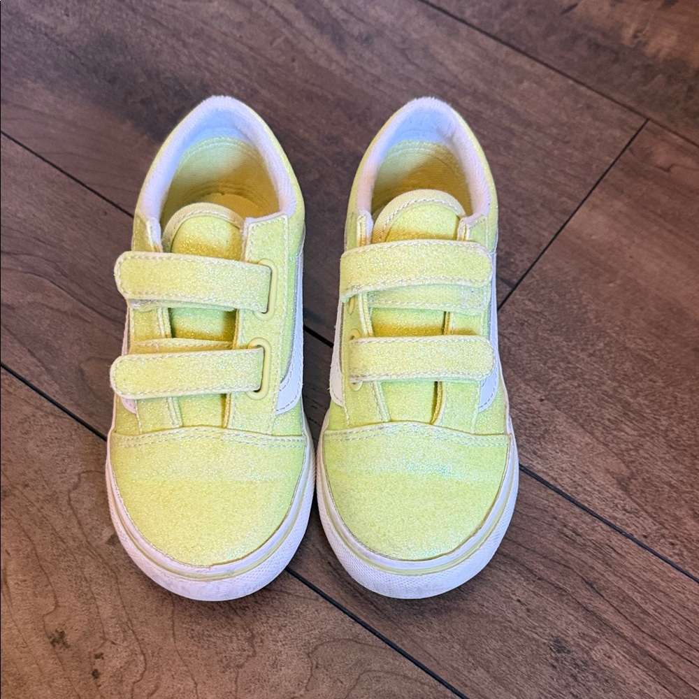 Vans Kids Yellow Velcro Canvas Sneakers with White Stripe